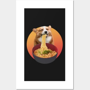 Corgi Eating Ramen noodles - cute dog smiling Posters and Art